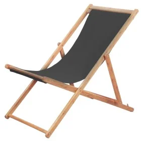 Klappbarer Strandstuhl aus grauem Stoff und Holzstruktur von vidaXL, Gartenstühle - Ref: Foro24-44001, Preis: 56,00 €, Rabatt: %
