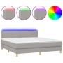Cama box spring con colchón tela y LED gris claro 180x200 cm de , Camas y somieres - Ref: Foro24-3133653, Precio: 523,91 €, D...