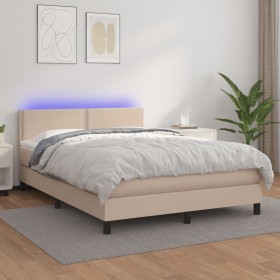 Cama box spring colchón LED cuero sintético capuchino 140x200cm de , Camas y somieres - Ref: Foro24-3134170, Precio: 425,04 €...