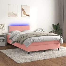 Box spring bed with mattress and LED pink velvet 120x200 cm by , Beds and slatted bases - Ref: Foro24-3134338, Price: 374,76 ...