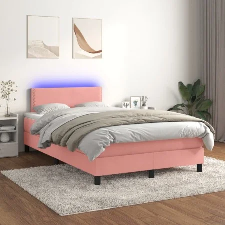 Box spring bed with mattress and LED pink velvet 120x200 cm by , Beds and slatted bases - Ref: Foro24-3134338, Price: 374,76 ...