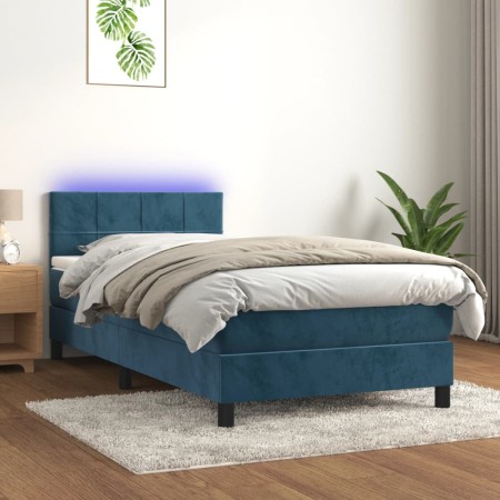 Cama box spring colchón y LED terciopelo azul oscuro 80x200 cm de , Camas y somieres - Ref: Foro24-3134373, Precio: 265,78 €,...