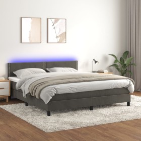 Cama box spring colchón y LED terciopelo gris oscuro 160x200 cm de , Camas y somieres - Ref: Foro24-3134352, Precio: 481,20 €...