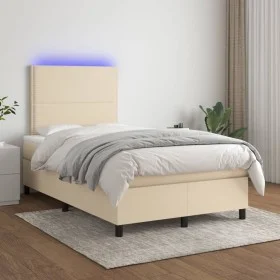 Cama box spring con colchón y LED tela crema 120x200 cm de , Camas y somieres - Ref: Foro24-3134786, Precio: 407,84 €, Descue...