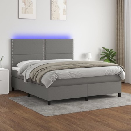 Cama box spring colchón y luces LED tela gris oscuro 180x200 cm de , Camas y somieres - Ref: Foro24-3134814, Precio: 605,10 €...