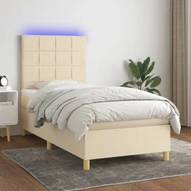 Box spring bed mattress and LED lights cream fabric 80x200 cm by , Beds and slatted bases - Ref: Foro24-3135394, Price: 328,6...