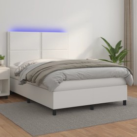 Cama box spring colchón y LED cuero sintético blanco 140x200 cm de , Camas y somieres - Ref: Foro24-3135886, Precio: 514,42 €...