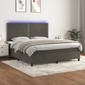 Cama box spring colchón y LED terciopelo gris oscuro 160x200 cm de , Camas y somieres - Ref: Foro24-3136072, Precio: 509,01 €...