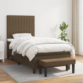 Box spring bed with dark brown fabric mattress 100x200 cm by , Beds and slatted bases - Ref: Foro24-3136736, Price: 392,98 €,...