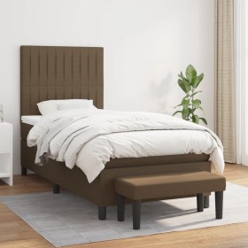 Cama box spring con colchón tela marrón oscuro 100x200 cm de , Camas y somieres - Ref: Foro24-3136736, Precio: 393,03 €, Desc...