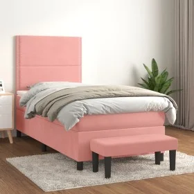 Box spring bed with pink velvet mattress 100x200 cm by , Beds and slatted bases - Ref: Foro24-3137772, Price: 342,62 €, Disco...