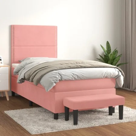 Box spring bed with pink velvet mattress 100x200 cm by , Beds and slatted bases - Ref: Foro24-3137772, Price: 342,62 €, Disco...