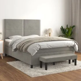 Box spring bed with light gray velvet mattress 140x190 cm by , Beds and slatted bases - Ref: Foro24-3137779, Price: 555,84 €,...