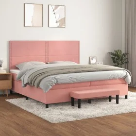 Box spring bed with pink velvet mattress 200x200 cm by , Beds and slatted bases - Ref: Foro24-3137808, Price: 665,98 €, Disco...
