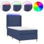 Box spring bed mattress and LED lights blue fabric 90x200 cm by , Beds and slatted bases - Ref: Foro24-3138771, Price: 346,74...