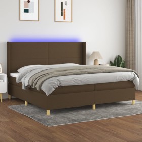 Cama box spring colchón luces LED tela marrón oscuro 200x200 cm de , Camas y somieres - Ref: Foro24-3138744, Precio: 667,79 €...