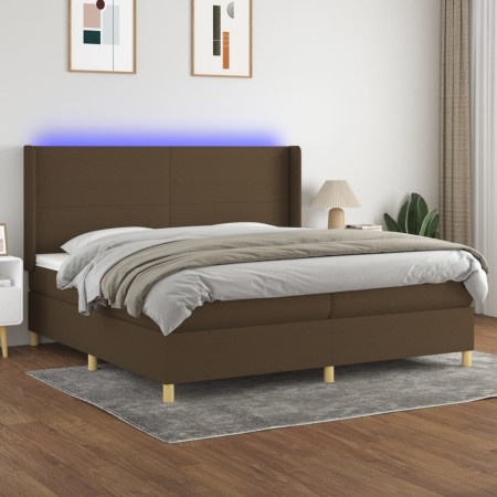 Cama box spring colchón luces LED tela marrón oscuro 200x200 cm de , Camas y somieres - Ref: Foro24-3138744, Precio: 667,79 €...
