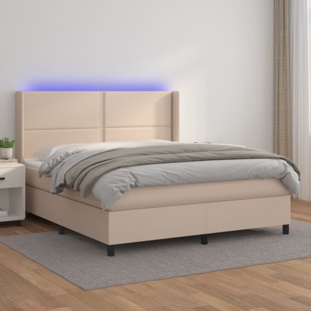 Cama box spring colchón LED cuero sintético capuchino 180x200cm de , Camas y somieres - Ref: Foro24-3139342, Precio: 644,87 €...