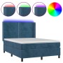 Cama box spring colchón y LED terciopelo azul oscuro 140x190 cm de , Camas y somieres - Ref: Foro24-3139503, Precio: 499,72 €...