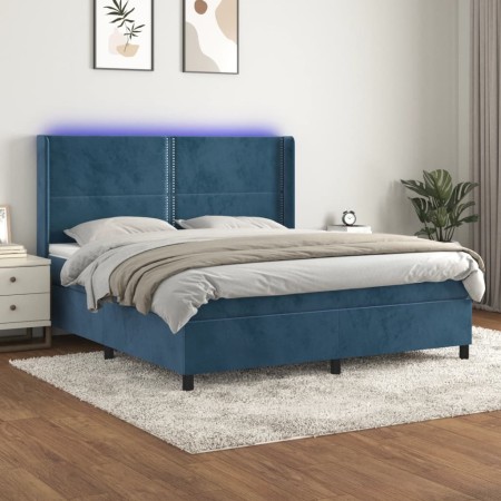 Cama box spring colchón y LED terciopelo azul oscuro 160x200 cm de , Camas y somieres - Ref: Foro24-3139515, Precio: 563,15 €...