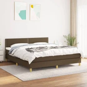 Cama box spring con colchón tela marrón oscuro 180x200 cm de , Camas y somieres - Ref: Foro24-3140556, Precio: 514,40 €, Desc...