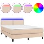 Cama box spring colchón LED cuero sintético capuchino 140x190cm de , Camas y somieres - Ref: Foro24-3134164, Precio: 417,20 €...