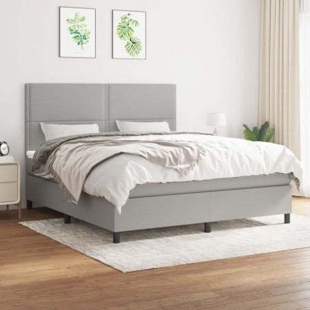 Cama box spring con colchón tela gris claro 180x200 cm de , Camas y somieres - Ref: Foro24-3141713, Precio: 573,19 €, Descuen...