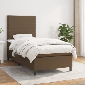 Cama box spring con colchón tela marrón oscuro 90x200 cm de , Camas y somieres - Ref: Foro24-3141668, Precio: 332,16 €, Descu...