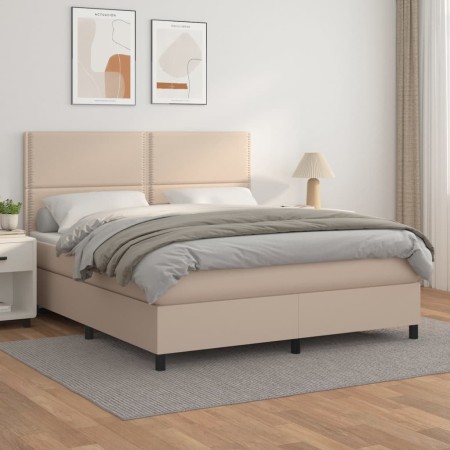 Cama box spring con colchón cuero sintético capuchino 180x200cm de , Camas y somieres - Ref: Foro24-3142802, Precio: 629,71 €...