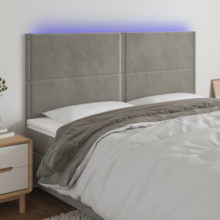 Cabecero con luces LED terciopelo gris claro 160x5x118/128 cm de , Cabeceros y pies de cama - Ref: Foro24-3122338, Precio: 10...