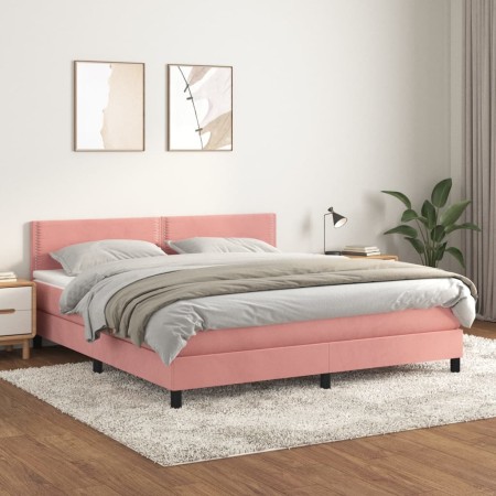 Cama box spring con colchón terciopelo rosa 160x200 cm de , Camas y somieres - Ref: Foro24-3141256, Precio: 454,44 €, Descuen...