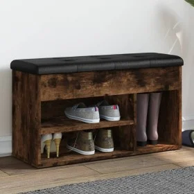 Banco zapatero madera de ingeniería roble ahumado 82x32x45,5 cm de , Bancos para recibidores y almacenamiento - Ref: Foro24-8...