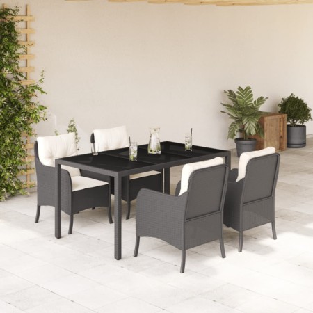 Set de muebles jardín 5 pzas con cojines ratán sintético negro en Conjuntos de jardín | Comprar online en Foru.es
