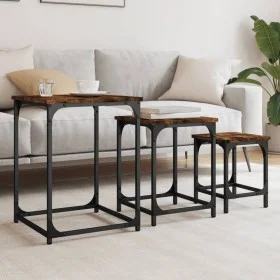 Mesas de centro apilables 3 pzas madera ingeniería roble humo de , Mesas de centro - Ref: Foro24-838925, Precio: 39,17 €, Des...