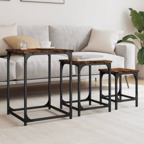 Mesas de centro apilables 3 pzas madera ingeniería roble humo de , Mesas de centro - Ref: Foro24-838925, Precio: 39,57 €, Des...