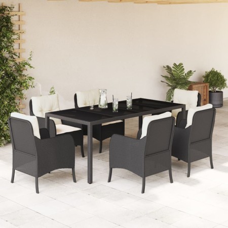 Set de comedor de jardín 7 pzas y cojines ratán sintético negro en Conjuntos de jardín | Comprar online en Foru.es