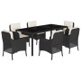 Set de comedor de jardín 7 pzas y cojines ratán sintético negro en Conjuntos de jardín | Comprar online en Foru.es