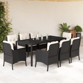 Set de comedor de jardín 9 pzas y cojines ratán sintético negro en Conjuntos de jardín | Comprar online en Foru.es