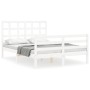 Estructura cama de matrimonio con cabecero madera maciza blanco de , Camas y somieres - Ref: Foro24-3193962, Precio: 151,58 €...