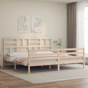 Estructura de cama de matrimonio con cabecero madera maciza de , Camas y somieres - Ref: Foro24-3194911, Precio: 165,33 €, De...