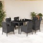 Set de comedor de jardín 7 pzas y cojines ratán sintético negro en Conjuntos de jardín | Comprar online en Foru.es