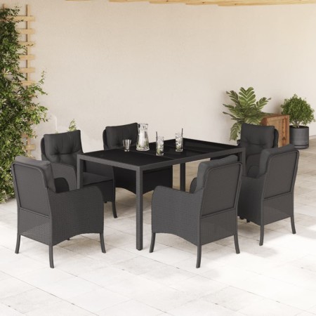 Set de comedor de jardín 7 pzas y cojines ratán sintético negro en Conjuntos de jardín | Comprar online en Foru.es