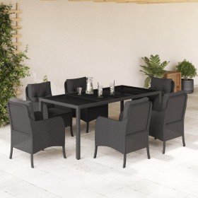 Set de comedor de jardín 7 pzas y cojines ratán sintético negro en Conjuntos de jardín | Comprar online en Foru.es