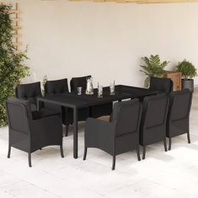 Set de comedor de jardín 9 pzas y cojines ratán sintético negro en Conjuntos de jardín | Comprar online en Foru.es