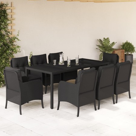 Set de comedor de jardín 9 pzas y cojines ratán sintético negro en Conjuntos de jardín | Comprar online en Foru.es