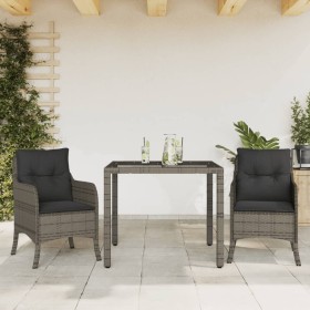 Set comedor de jardín 3 piezas con cojines ratán sintético gris en Conjuntos de jardín | Comprar online en Foru.es