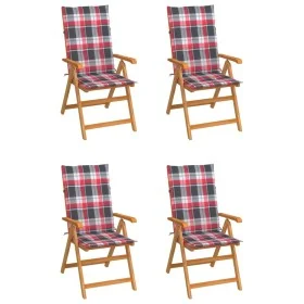 Sillas de jardín 4 uds madera maciza teca cojines cuadros rojos de , Sillas de jardín - Ref: Foro24-3065543, Precio: 517,02 €...