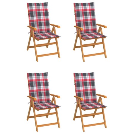 Sillas de jardín 4 uds madera maciza teca cojines cuadros rojos de , Sillas de jardín - Ref: Foro24-3065543, Precio: 517,02 €...
