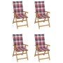 Sillas de jardín 4 uds madera maciza teca cojines cuadros rojos de , Sillas de jardín - Ref: Foro24-3065543, Precio: 517,02 €...