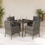 Set comedor de jardín 5 piezas con cojines ratán sintético gris en Conjuntos de jardín | Comprar online en Foru.es